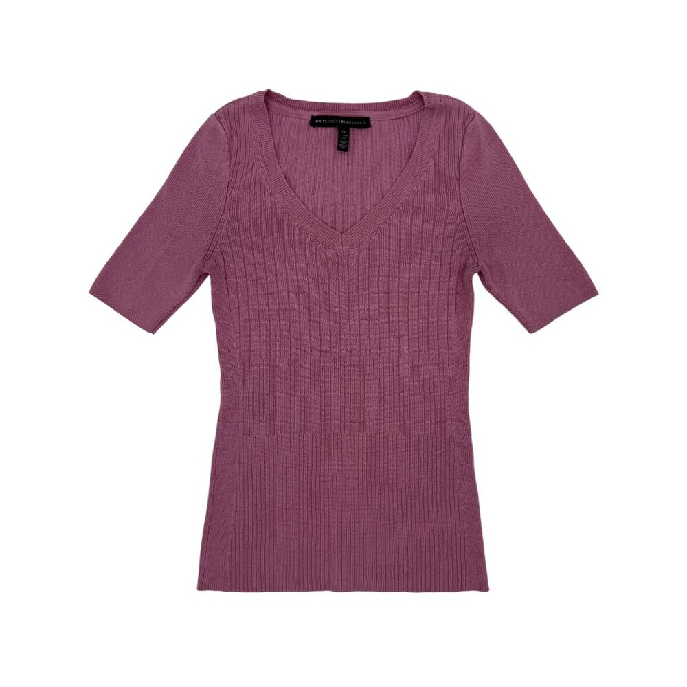 White House Black Market Mauve Ribbed Knit V-Neck Sweater | Quiet Luxury Classic